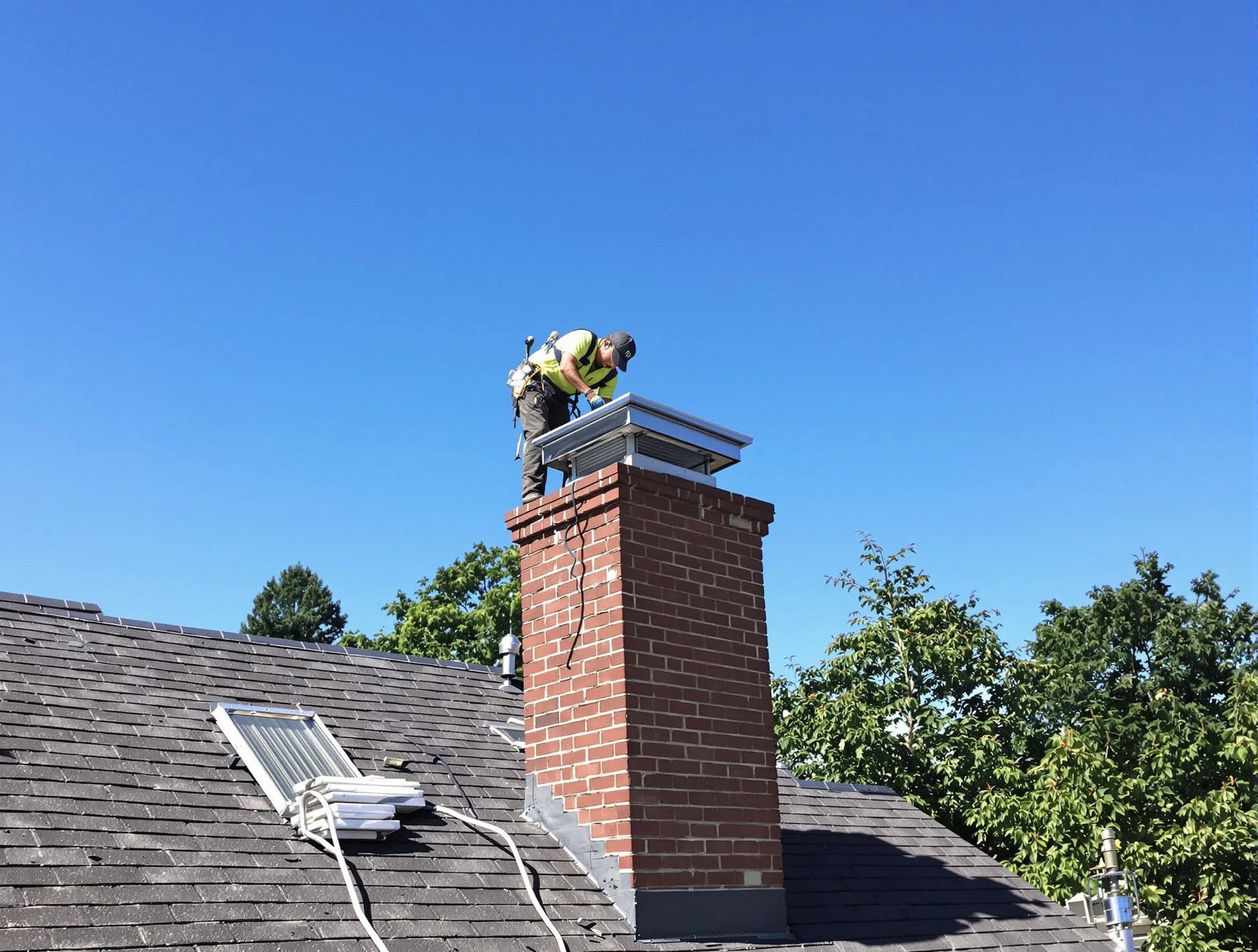 New City Chimney Sweep technician measuring a chimney cap in New City, NY
