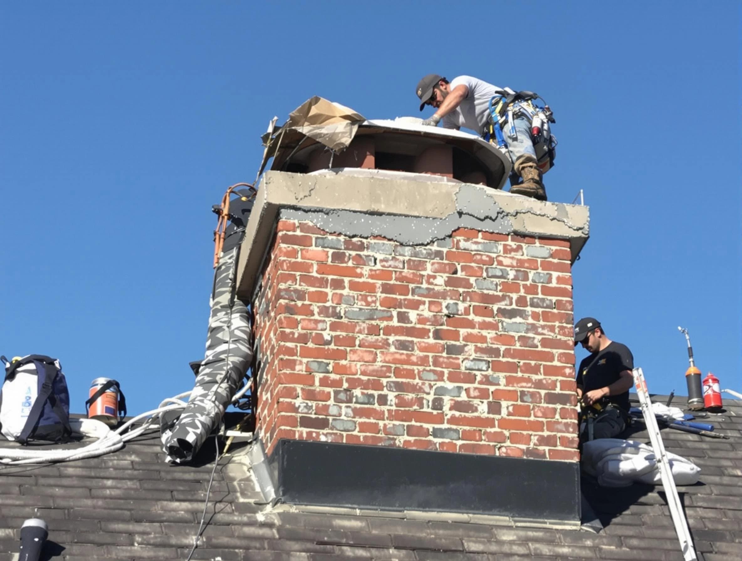 New City Chimney Sweep installing a custom chimney crown in New City, NY