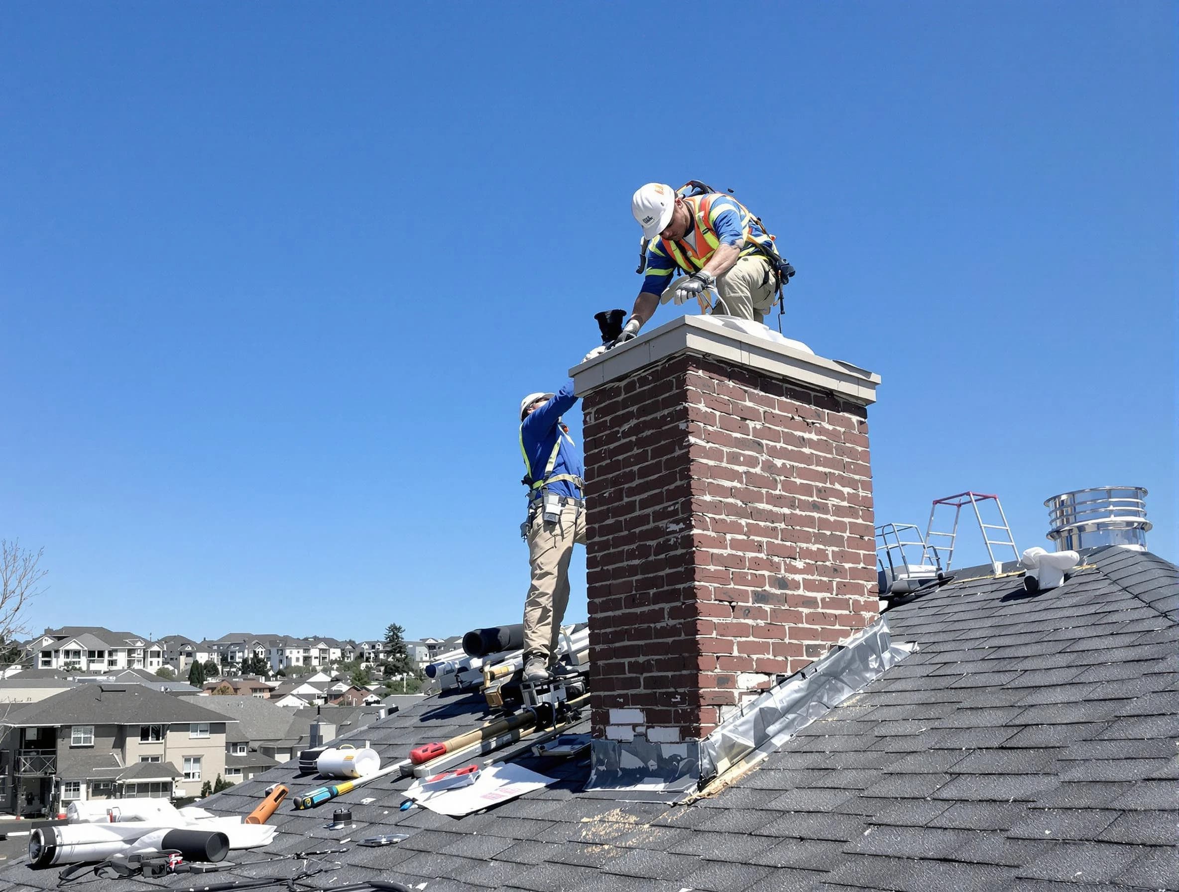 New City Chimney Sweep repairing a chimney crown in New City, NY