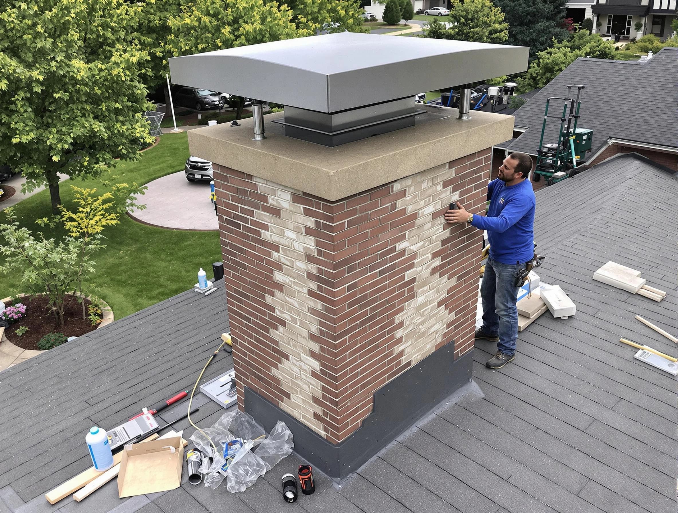New City Chimney Sweep team working on a custom chimney remodel in New City, NY
