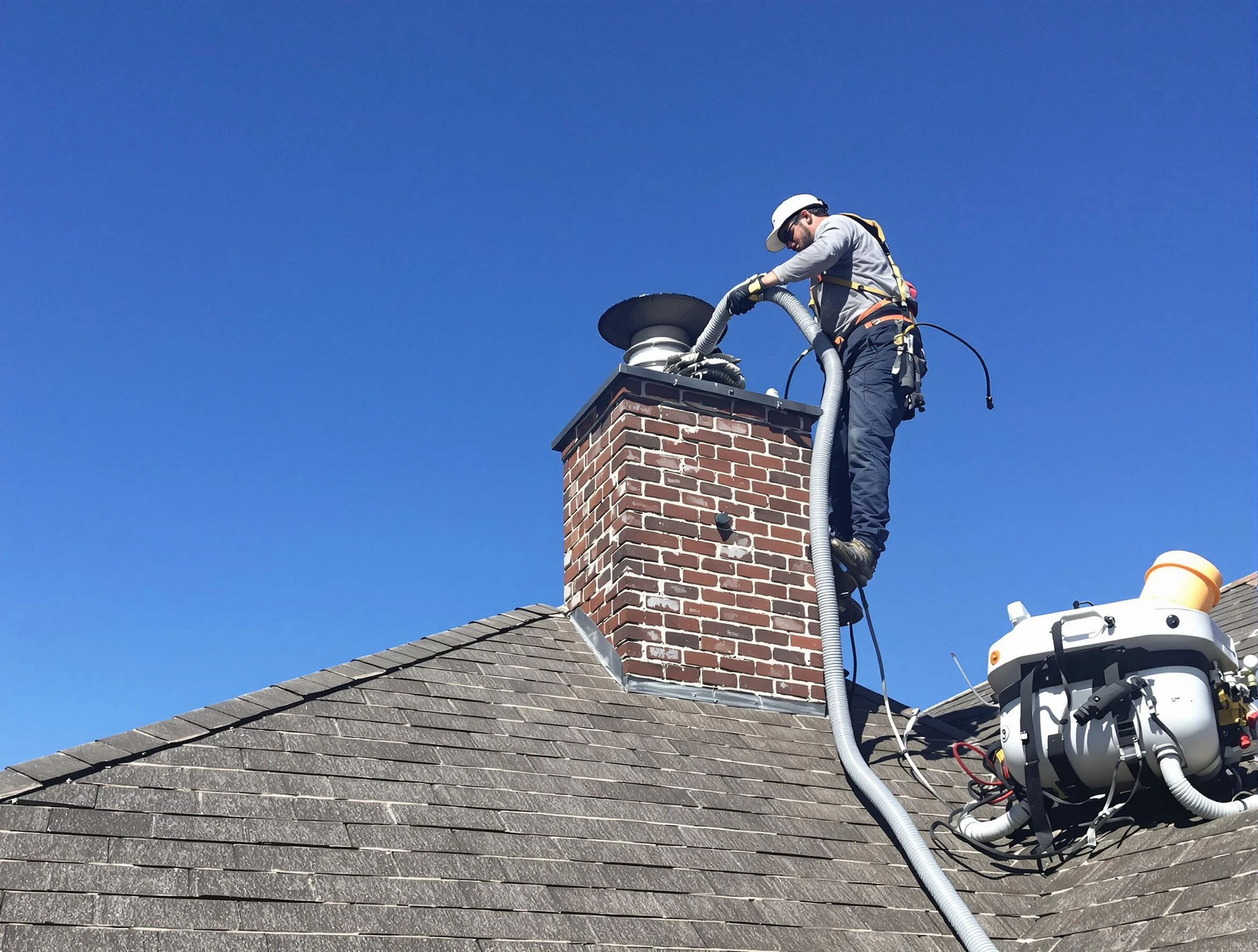 Dedicated New City Chimney Sweep team member cleaning a chimney in New City, NY
